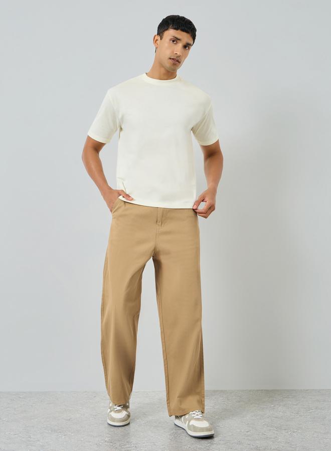 Styli Men Beige Wide Leg Trousers - Image 1